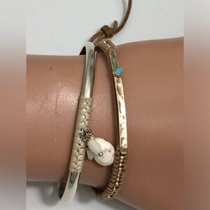 Lot of 2 Vintage Chan Luu sterling silver bracelet beaded blue felt.